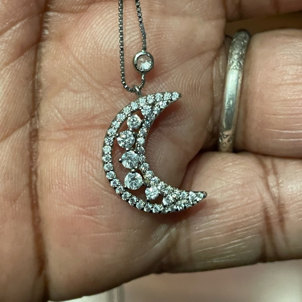 White Cubic Zirconia Rhodium Over Sterling Silver Moon Station Necklace 1.19ctw
